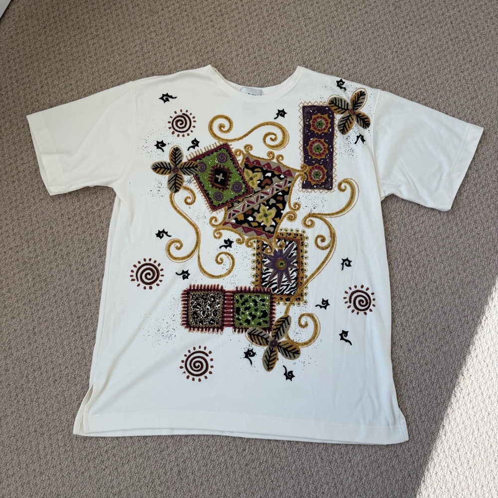 Just Me Vintage 90's Women's Top with Beading Flower Design Size XS Fits like XL